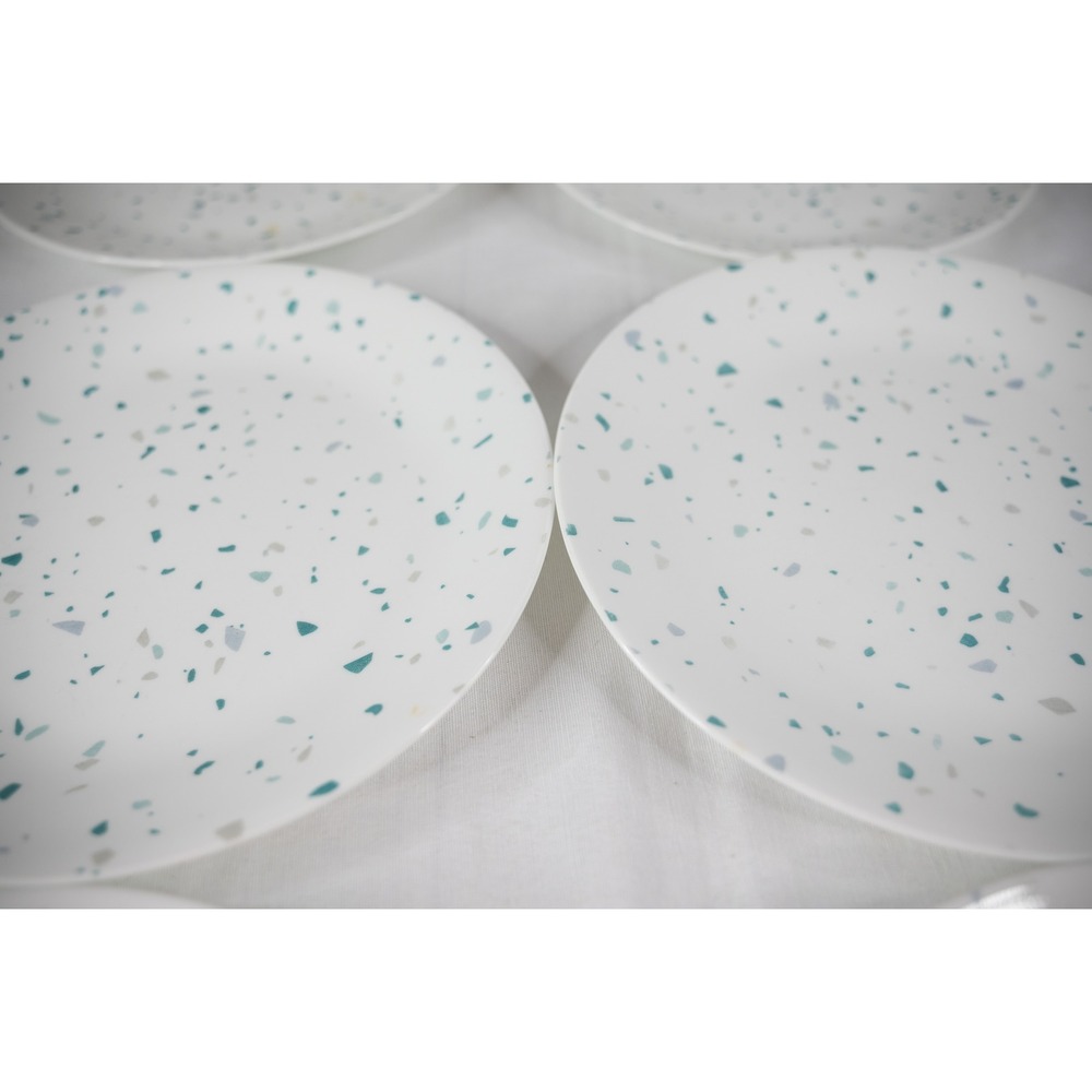 Vtg Corelle Dinner Plates Set of 6 Teal White Teal Grey Terrazzo Verde Speckled - Picture 2 of 4